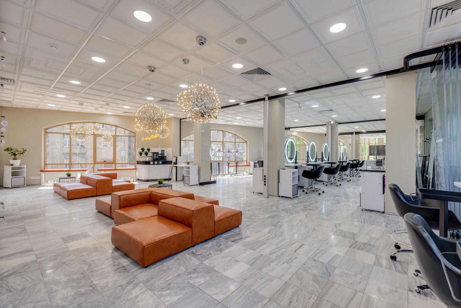 A bright, modern neighborhood salon interior.